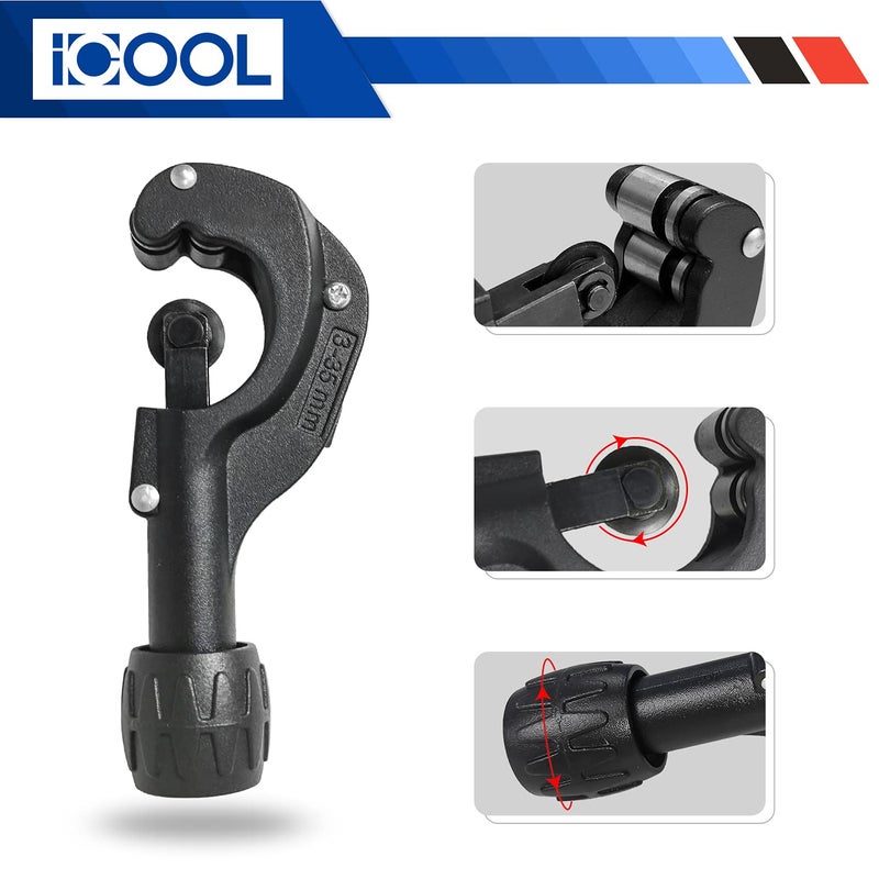 I COOL قاطع الأنابيب ICOOL 1/8 إلى 1-3/8 بوصة (3-35 مم) (سطح غير لامع) مع شفرة إضافية ومخرطة للنحاس، النحاس الأصفر، الألمنيوم، أنابيب الصلب اللين، PVC، أنبوب الفولاذ المقاوم للصدأ الرقيق - Image 2